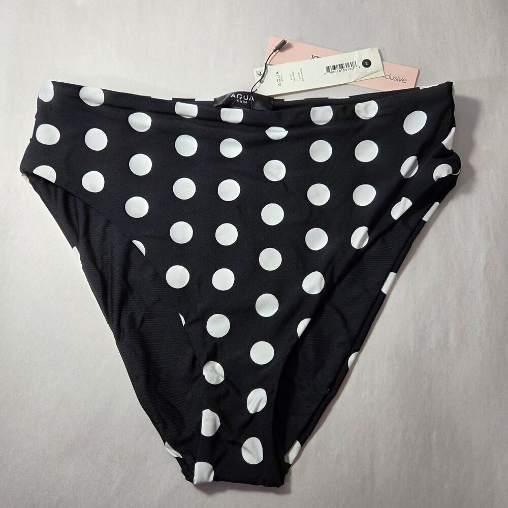 Aqua Polka Dot High Waist Bikini Bottom, Medium